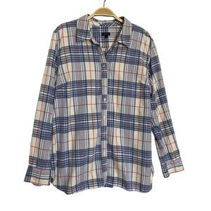 Talbots Plaid Button Up Shirt Women XL Blue Long Sleeve Cotton Coastal Preppy
